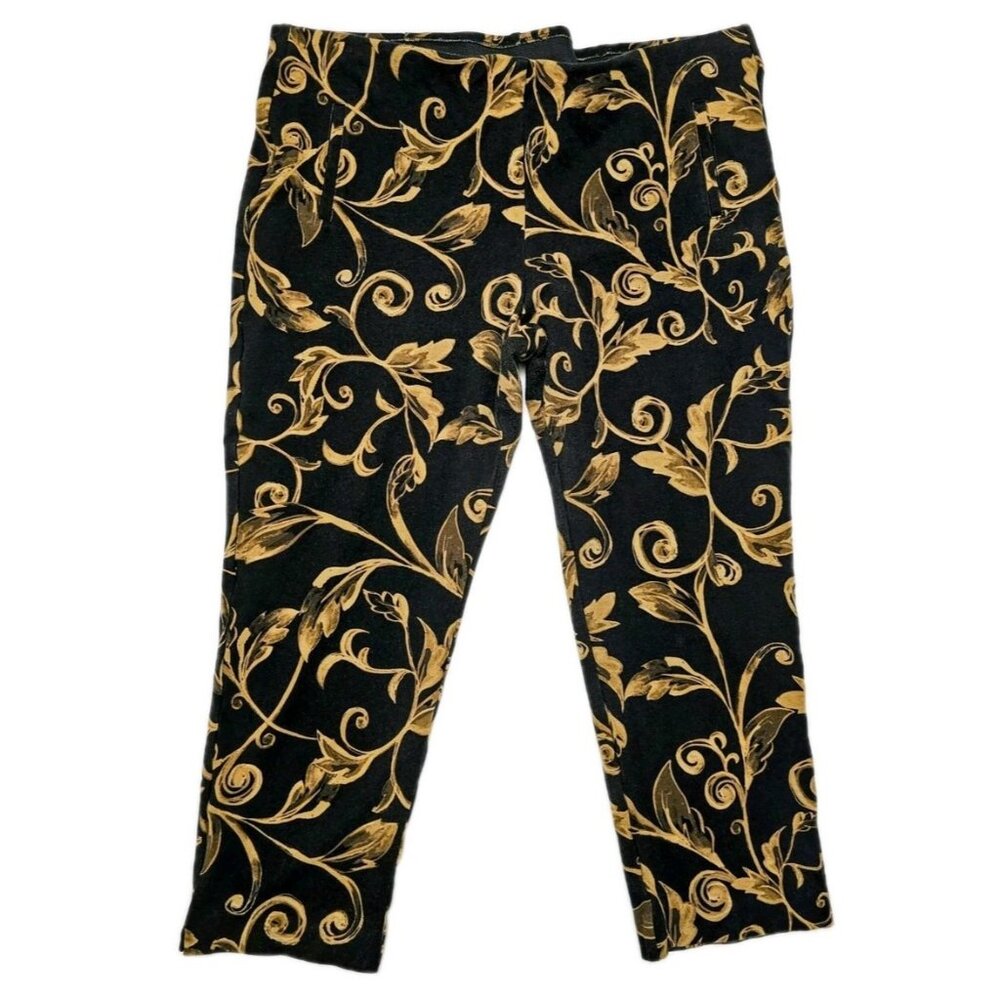 Chico's Black And Gold Scroll Baroque Stretch Pull On Pants Women's  4/20 Fall